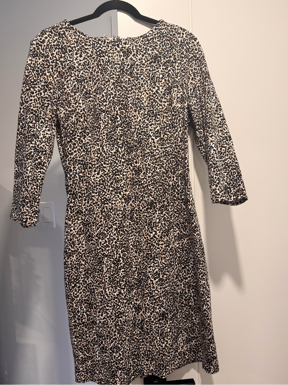 Leopard Print Long Sleeve Sheath Dress - Black & Cream